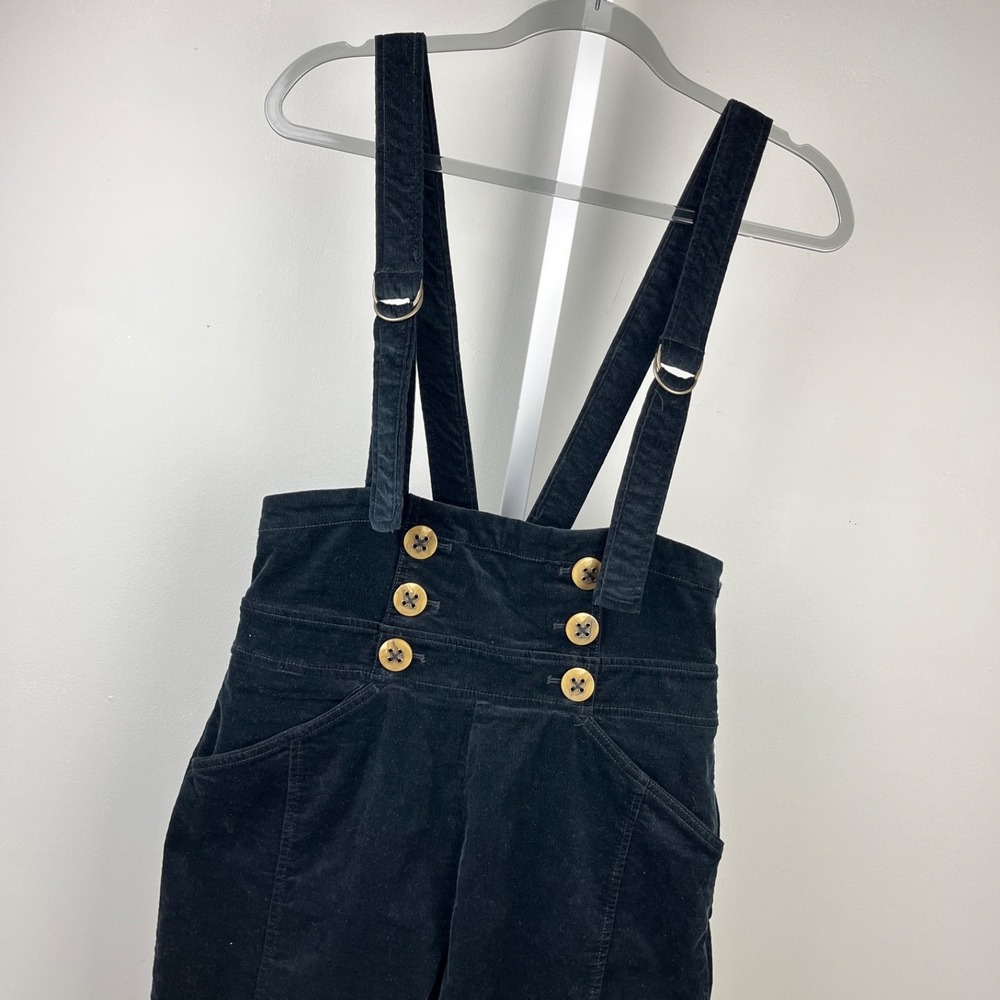 By Anthropologie Button Pinafore Overalls Womens 8 Black Micro Corduroy Jumpsuit
